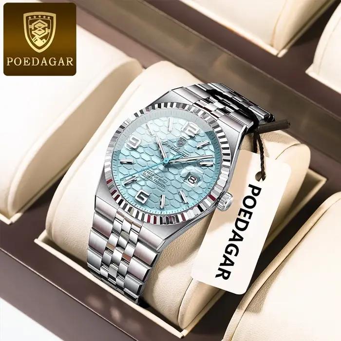 Montre homme POEDAGAR quartz luxe étanche - Acier inox lumineuse calendrier affaires marque originale qualité