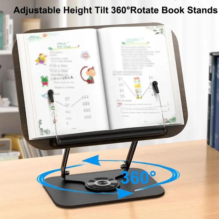 Support de livre pour la lecture, support de livre réglable avec 360 ° Support de livre de cuisine