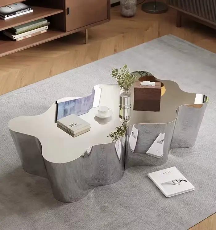 Nordic Light-Table d'affichage créative minimaliste en acier inoxydable, table basse de luxe, salon