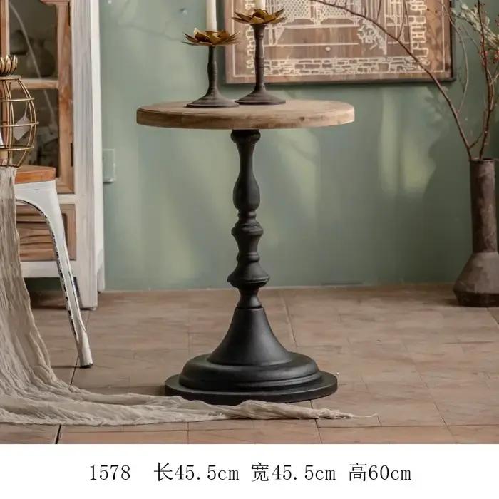 Petite table basse en bois massif vintage français, table d'angle de salon, table d'appoint ronde, t