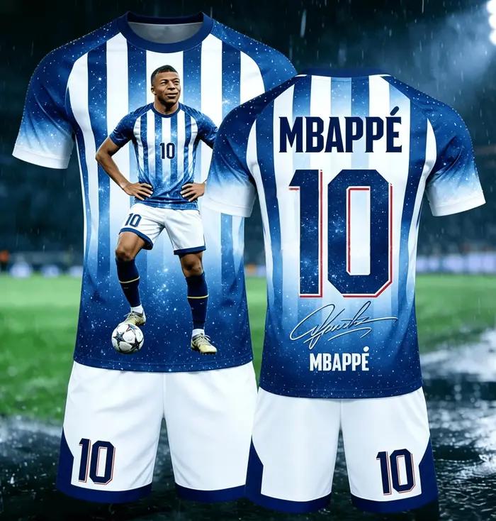 Ensemble de football multi-styles Mbappe Signature T-shirt de sport imprimé pour enfants ample confortable et respirant idéal pour l'été et les tenues assorties en famille tendance