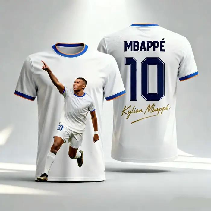 T-shirt de football Mbappé N°7 pour homme, imprimé 3D intégral, respirant, ample, à manches courtes,