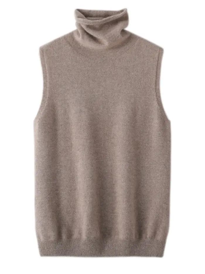Femmes 100% laine mérinos pulls sans manches col roulé pull gilet laine tricots printemps automne hiver mode gilet hauts