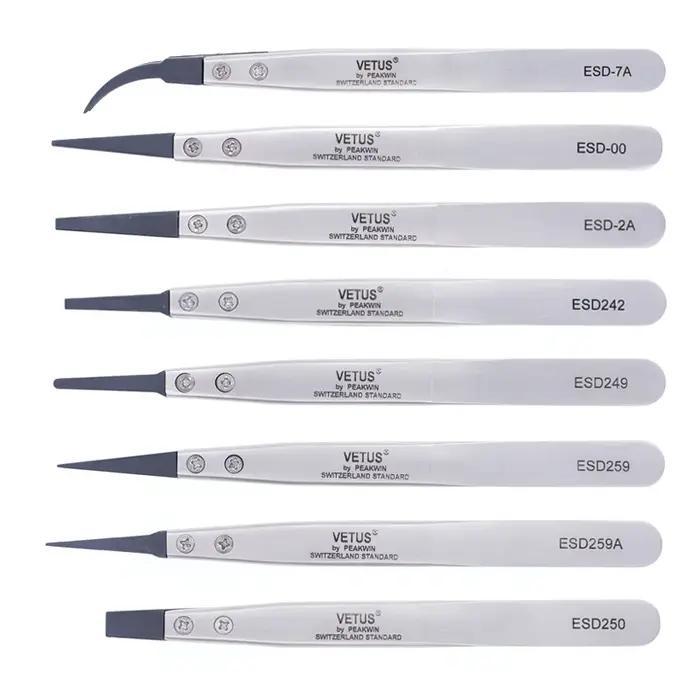 Pince à sourcils antistatique avec tête interchangeable en acier inoxydable et poignée en fibre de carbone pour soins esthétiques professionnels et personnel occassions multiples