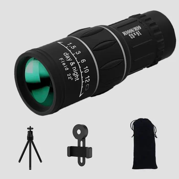 Monoculaire 16x52 Double Mise au Point Portable pour Camping Pêche Chasse Observation à Longue Portée