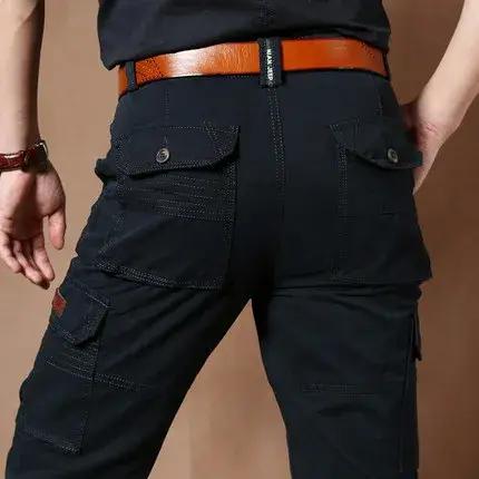 Pantalon Cargo kaki hommes coton Militar Safari vert multi-poches Baggy Denim