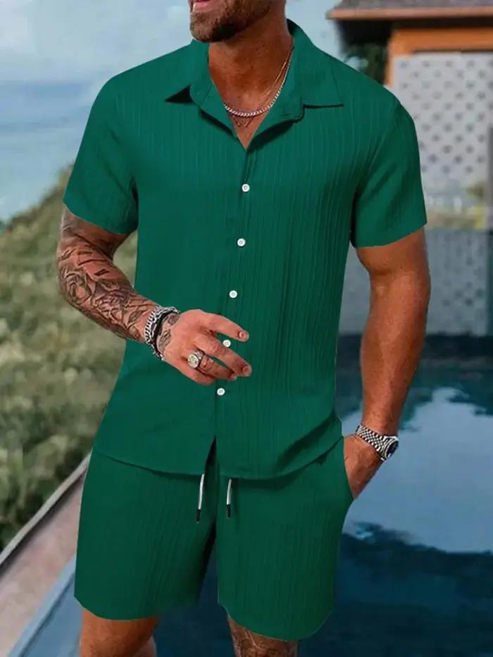 Polo de sport décontracté pour hommes, couleur unie, ample, manches courtes, Short avec cordon de se