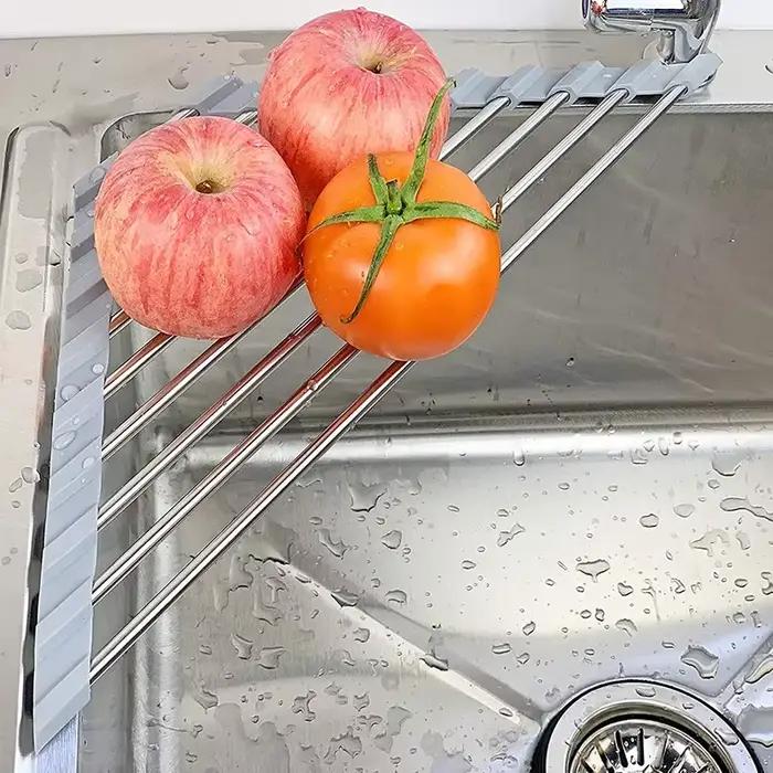 Égouttoir à vaisselle triangulaire enroulable, organisateur d'évier de cuisine, coin sur l'évier, po