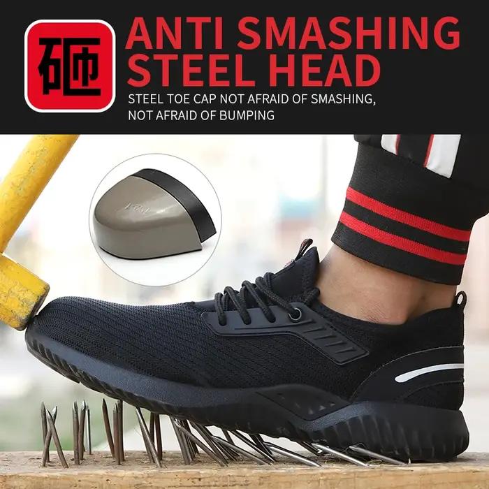 Chaussures de sécurité robustes et légères avec embout en acier pour hommes anti-écrasement et anti-perforation pour le travail et les occasions spéciales