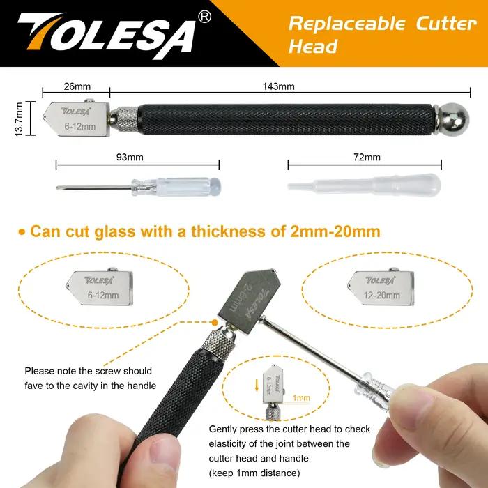 TOLESA Kits de coupe-verre 2 mm-20 mm, outil de coupe du verre avec alimentation et boîte à huile ao