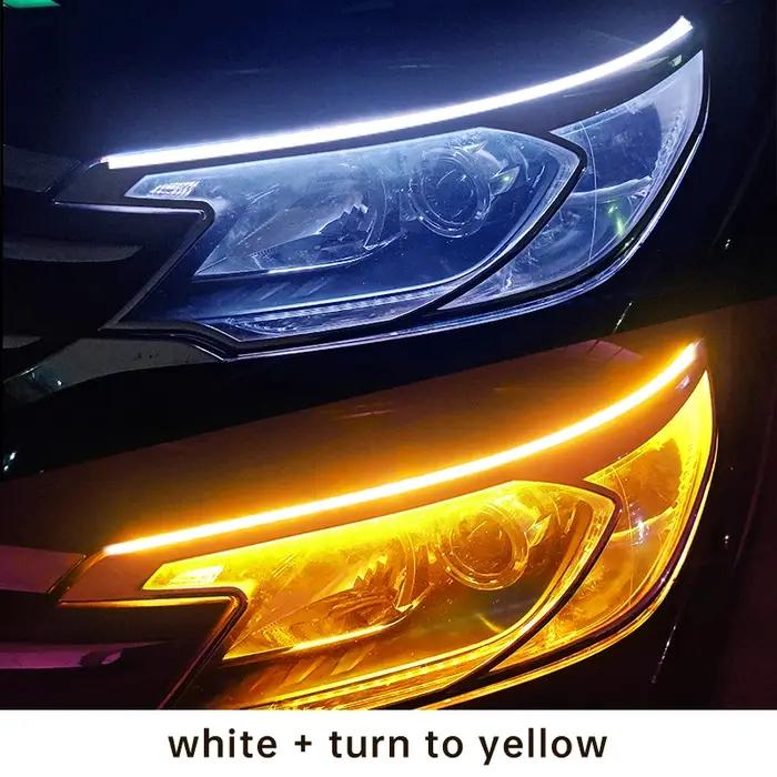 2 pièces LED DRL voiture feux de jour bande Flexible étanche phares automatiques blanc clignotant jaune