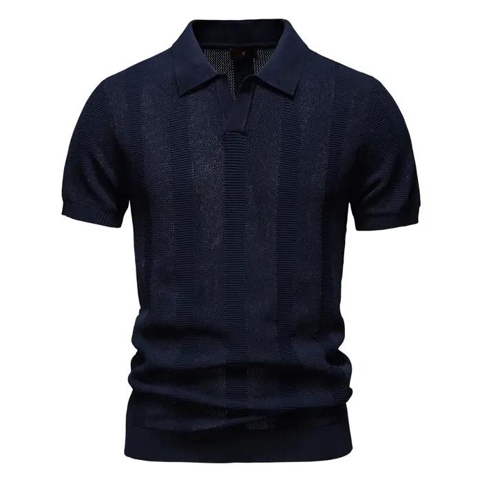 AIOPESON 2025 Polo en maille unie et rayée pour homme – Haut décontracté en tricot respirant avec col rabattu