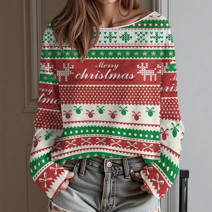 Teckel moche fête de noël T-Shirt femme Sexy épaules dénudées à manches longues haut drôle