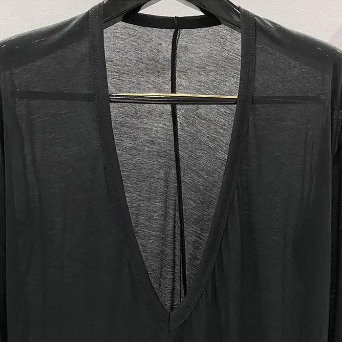 T-shirt en coton à col en V pour hommes, chemises monochromes noires, vêtements à la mode, t-shirts
