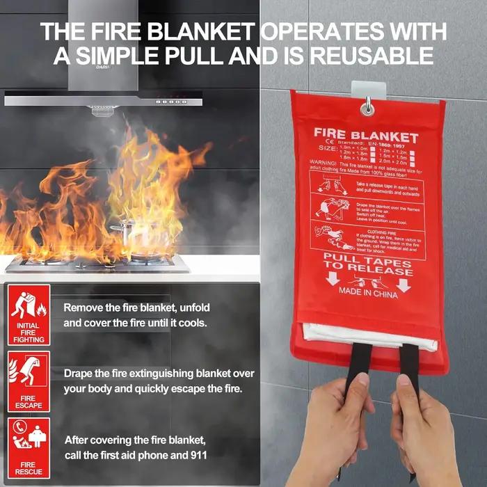 Couverture anti-feu en fibre de verre pour camping et sécurité domestique, couverture d'urgence ignifuge, protection thermique pour randonnée et cuisine