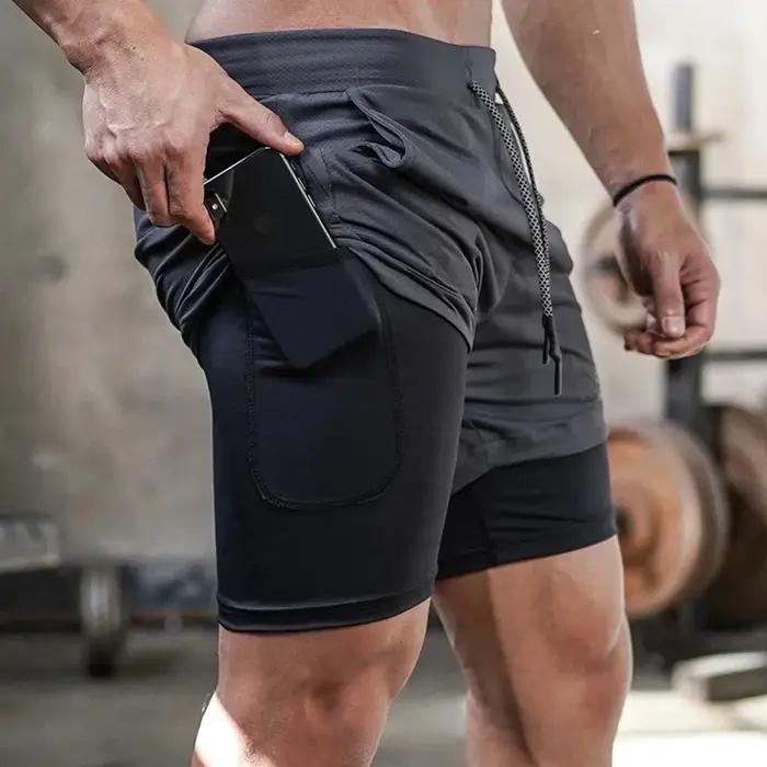 Short de course 2 en 1 pour hommes, short d'entraînement, de Sport, de Fitness, respirant, à séchage