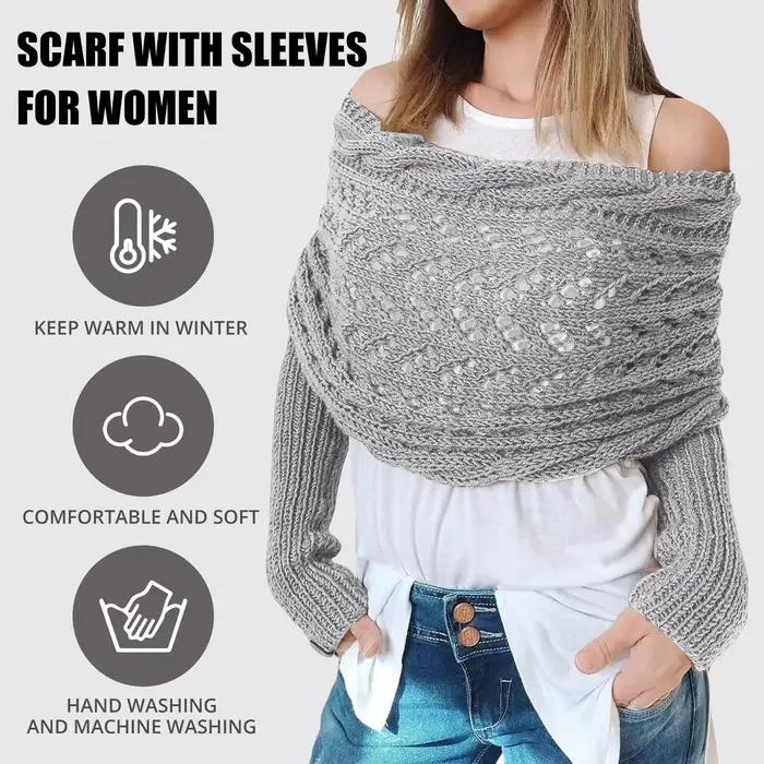 Écharpe multifonctionnelle à manches pour femmes, châle d'hiver avec manches, couleur unie, écharpe