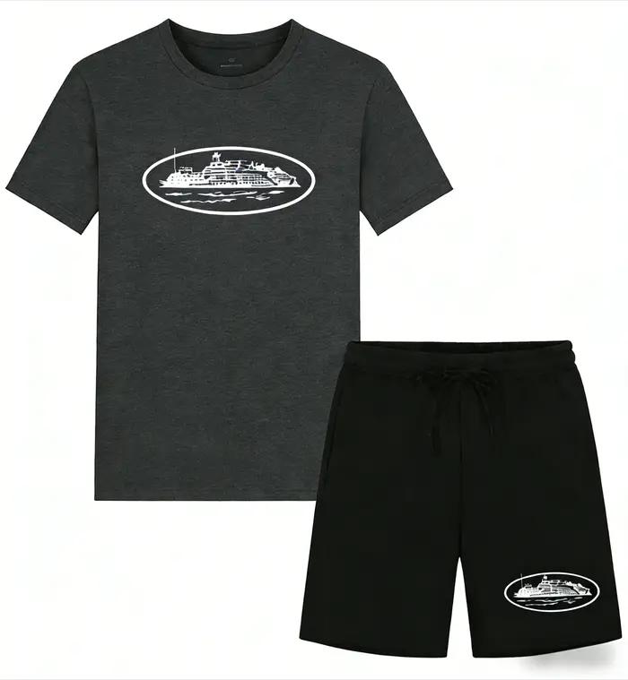 Nouvel ensemble d'été 26 : T-shirt et short imprimés bateau