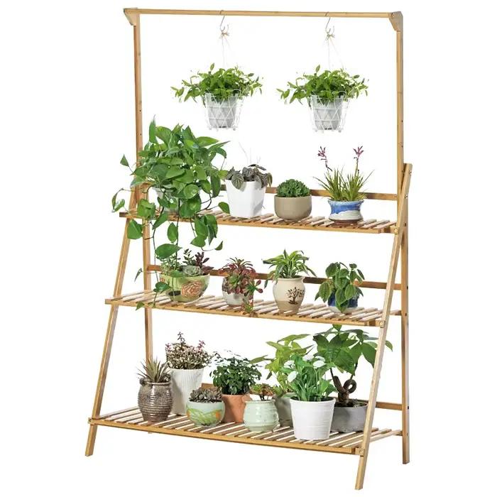 Jardinière suspendue en bois pliable, support pour plantes de balcon épaissi, étagère verticale à pl