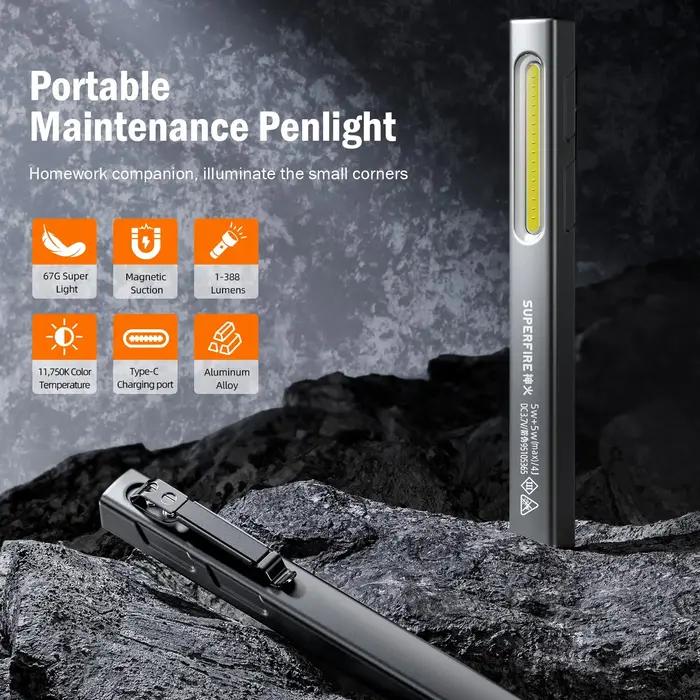 SUPERFIRE G32 stylo lumière avec lumière latérale et torche à gradation continue, mini lampe de poch
