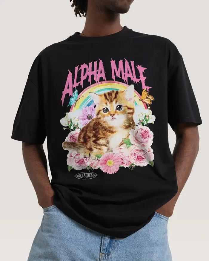 T-shirt décontracté avec illustration de chat mignon Alpha Male Fun