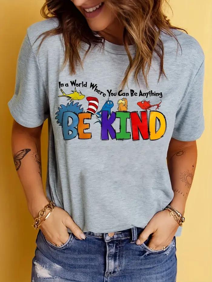 T-shirt Be Kind Vintage pour Femmes, Style Décontracté, Polyesters Doux, Idéal pour Printemps et Été, Occasions Spéciales