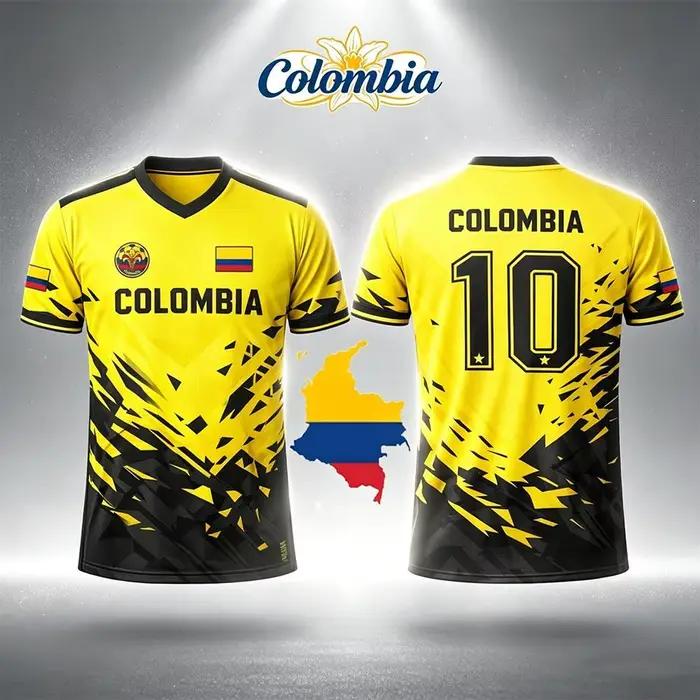 Nouveau Maillot de Foot 2026 Imprimé Drapeau Columbia pour Homme – T-shirt Sportif Respirant Col V Unisexe – Entraînement Décontracté Streetwear – Cadeau Idéal pour les Fans