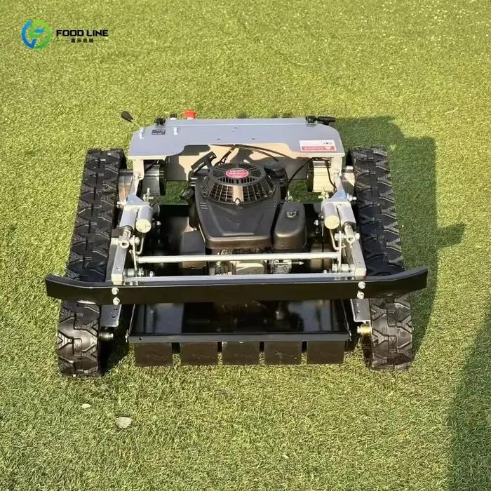 Tondeuse robot agricole télécommandée sur chenilles personnalisée, équipement de fauche robotisé pour petites exploitations agricoles, produit phare