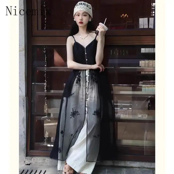 Nicemix – vêtements d'été pour femmes, haut de gamme, élégant, bretelles fines, Camisole, robe longue, pantalon à jambes larges, ensemble deux pièces, tenues pour femmes
