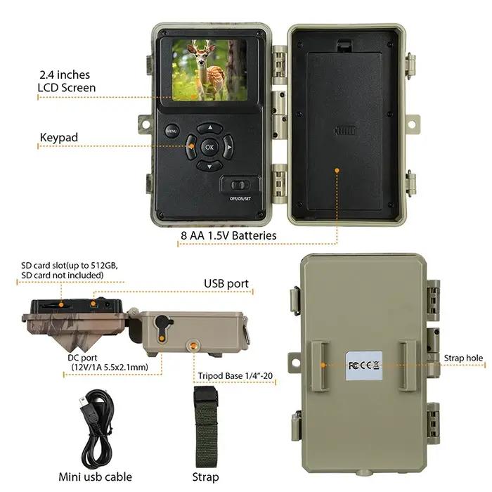 Caméra de chasse 64MP avec LED IR noires 940nm, détection de mouvement 0,1S, pour suivi de la faune