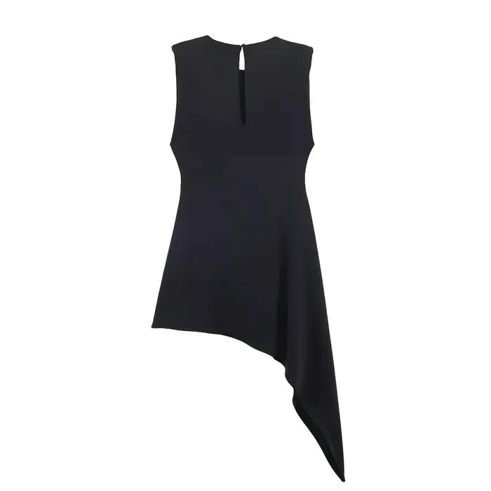 Robe courte polyester à ourlet asymétrique col rond pour femmes style urbain moderne et élégant pour sorties et occasions spéciales