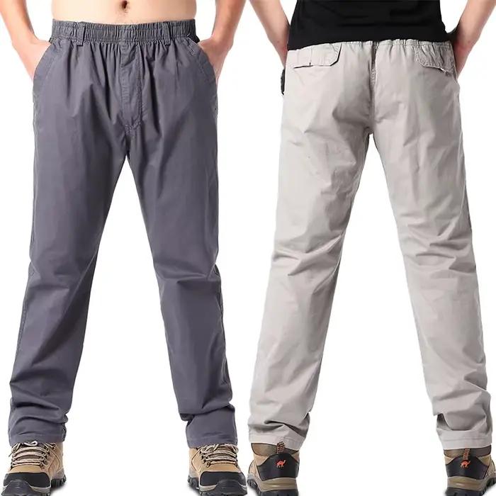 Pantalon casual homme été coton fin léger taille élastique sport outdoor loose travail