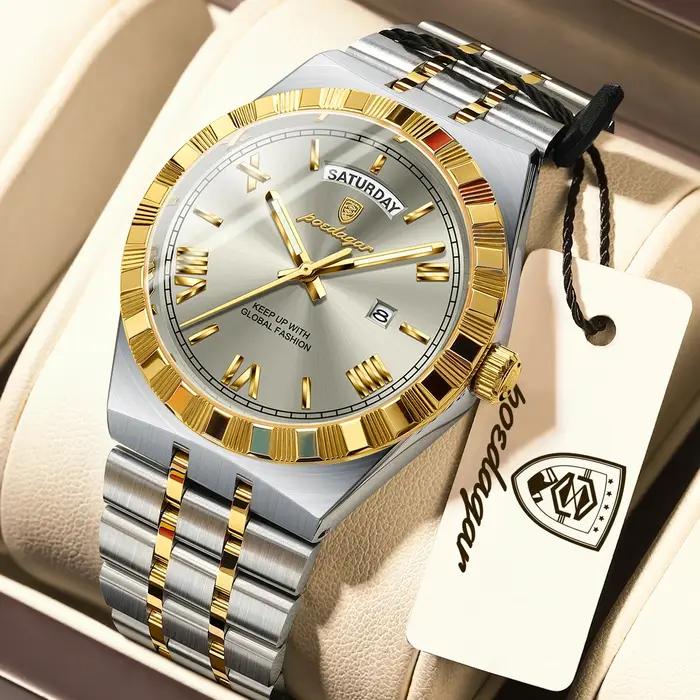 Montre homme business lumineuse étanche avec date et semaine - Luxe acier inoxydable quartz pour homme