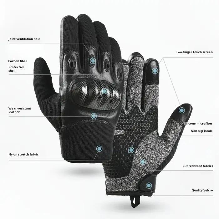Gants tactiques pleins et demi-doigts anti-coupure anti-perforation en fibre de carbone et cuir