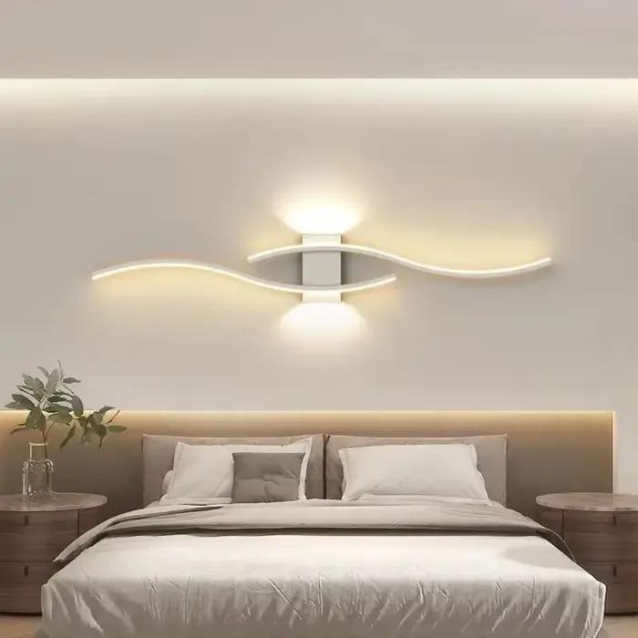 Moderne LED bande applique Double courbe télécommande lumière chevet décor noir or appliques murales