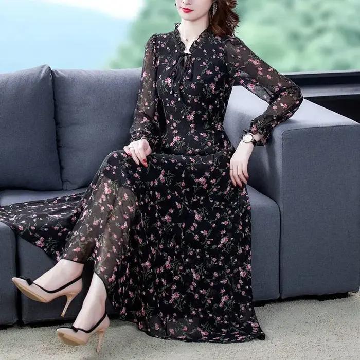 Robe à fleurs en mousseline de soie pour femmes