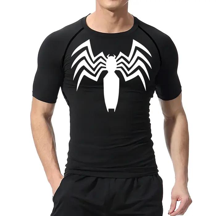 Chemises de compression à imprimé araignée pour hommes, t-shirt de course athlétique, t-shirts à séc