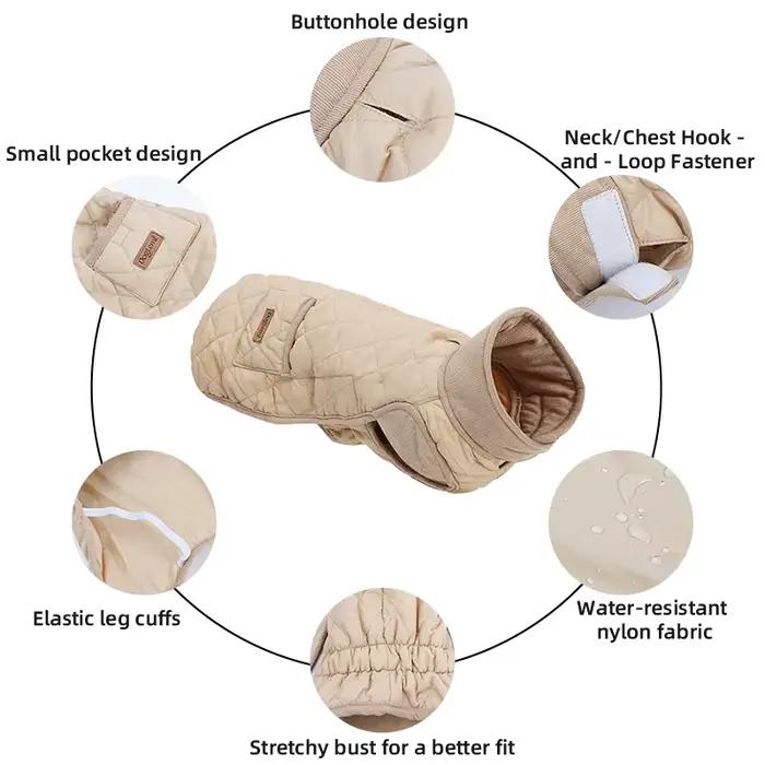 Manteau d'hiver pour chiens à jambes courtes en polyester hydrofuge et doublure en nylon élégant pour Bassins et autres petites races de chiens à offrir pour les occasions hivernales