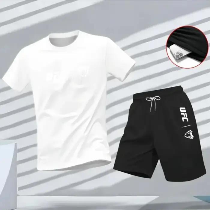 Ensemble t-shirt et short à manches courtes pour homme avec logo UFC, séchage rapide, tenue de sport