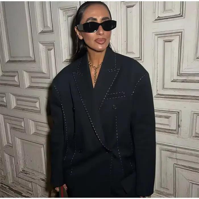 Blazer rayé pour femme, décontracté, ample, à revers, double boutonnage, manches longues, veste de b