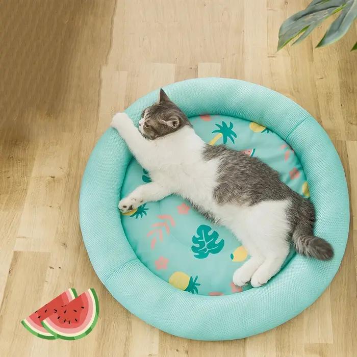 Couverture en polymère ronde pour chiens et chats lit d'été respirant lavable pour petits et moyens animaux de compagnie fraîcheur été été chaleur été frais été chiens chats