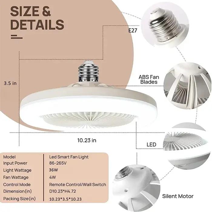 Ventilateur de plafond intelligent 3 en 1 avec télécommande, lampe d'éclairage, Base de convertisseu