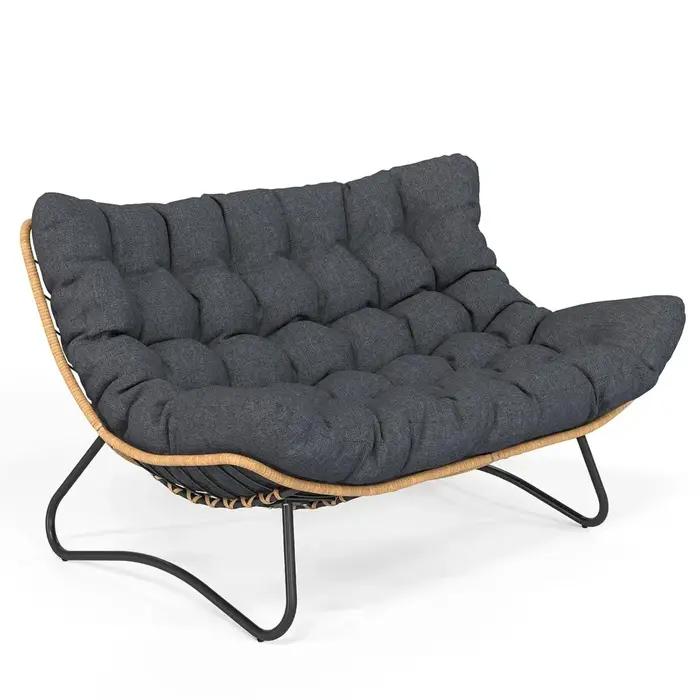 Fauteuil Papasan d'extérieur, fauteuil œuf en osier surdimensionné double avec coussin, salon de jar