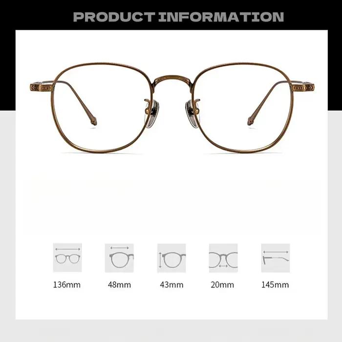 Monture de lunettes rétro carrée en titane pur pour femmes et hommes, lunettes de myopie, ultralégèr