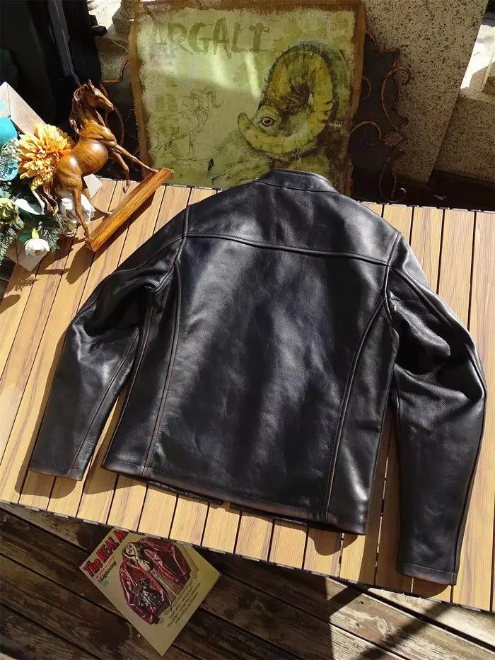 Veste en cuir de style vintage rétro noir pour hommes, manteau en cuir véritable, peau de cheval nat
