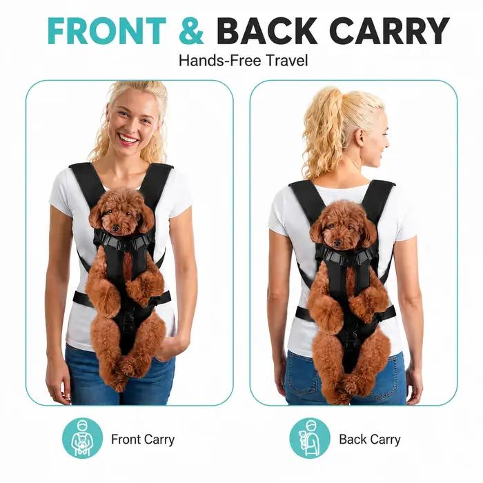 Sac à dos de transport pour chien, sac de poitrine rembourré respirant pour animaux de compagnie avec sangles réglables et trou pour la queue pour chiens de petite et moyenne taille