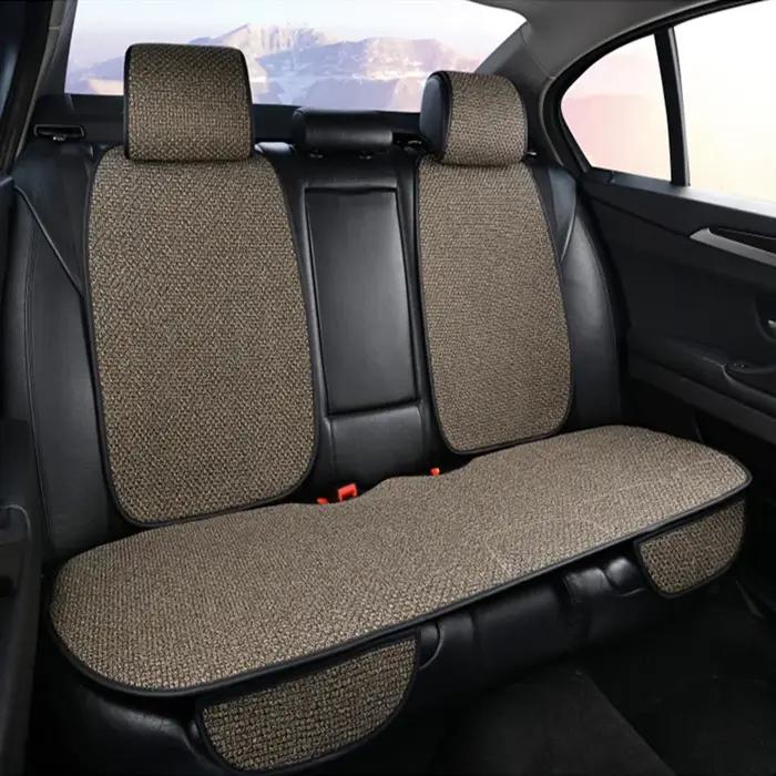 Housse de siège de voiture en lin d'été, coussin de siège avant et arrière en lin respirant avec dos
