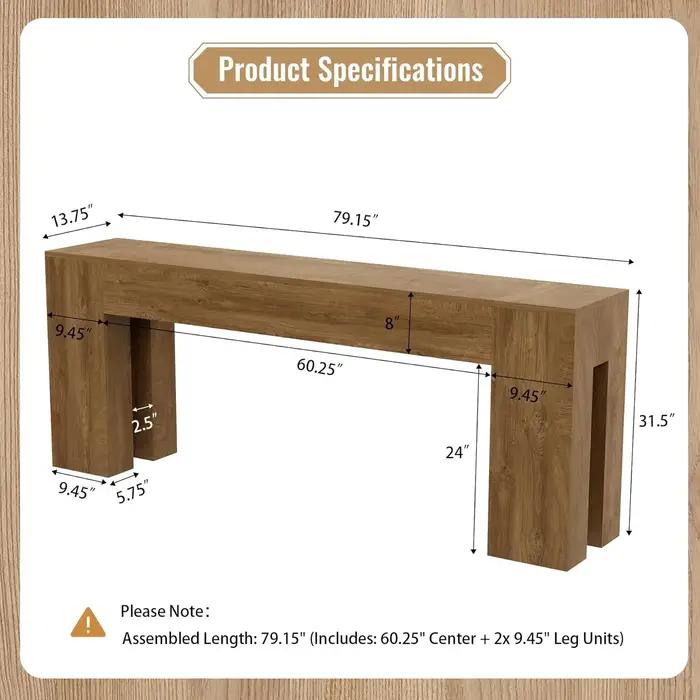 Console de canapé extra longue pour entrée et salon, table rectangulaire en bois de ferme de 79 pouc