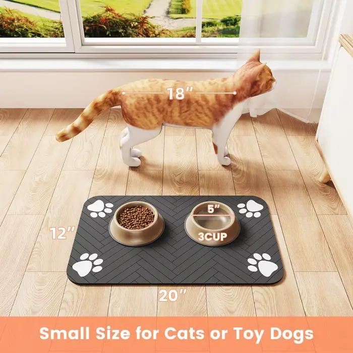 Tapis d'alimentation pour chiens et chats absorbant rapide avec support en caoutchouc imperméable pour bol de nourriture et d'eau occasions spéciales pour animaux de compagnie