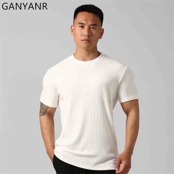 GANYANR vêtements de sport hommes course T-shirt été